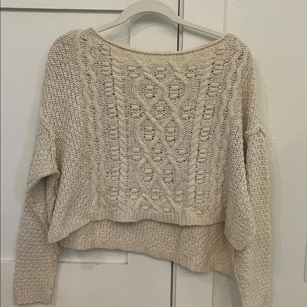 Free People Cream Knit Cropped Sweater